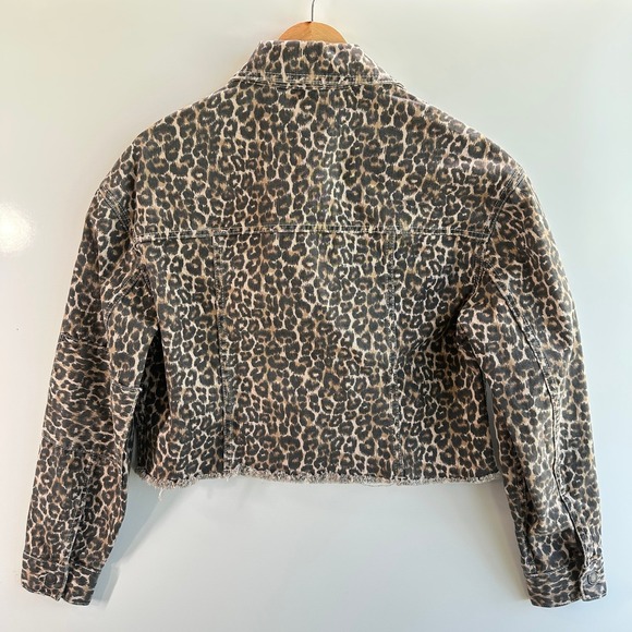 NWOT Free People Leopard Print Denim Jacket Cropped Raw Hem Edgy Retro XS‎ - Picture 10 of 12